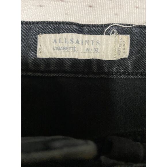 All Saints Jeans Men 34x31.5 Messier Cigarette Skinny Black Denim Button Fly - Picture 3 of 12